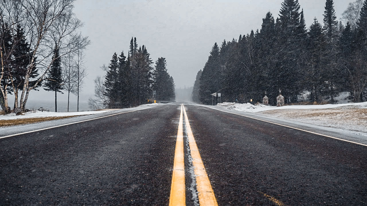 Snow-covered forest road
