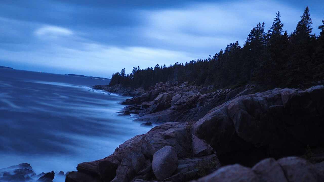 Blue hour coastal scene