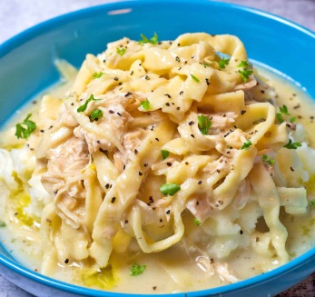 Amish Chicken & Noodles over Mashed Potatoes