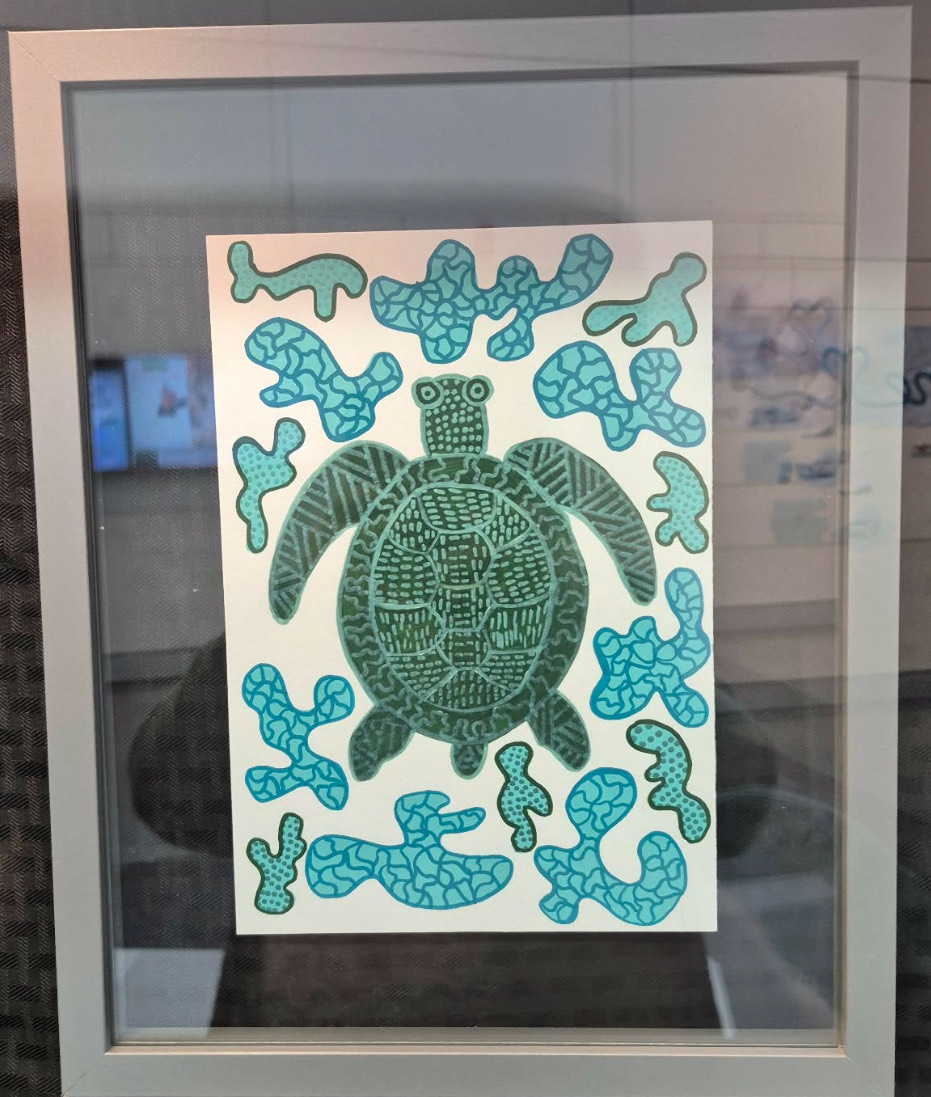 River's artwork - turtle and owl